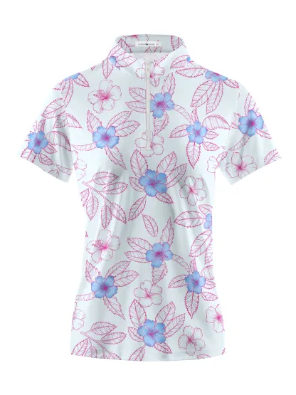 Cherryswing Women's Flowers Golf Short Sleeve Polo Shirt