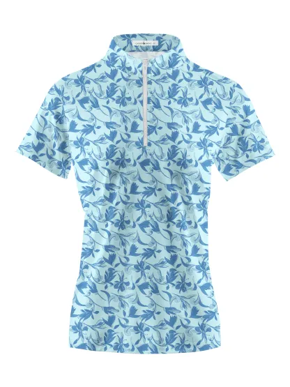 Cherryswing Women's Petal Print Golf Short Sleeve Polo Shirt