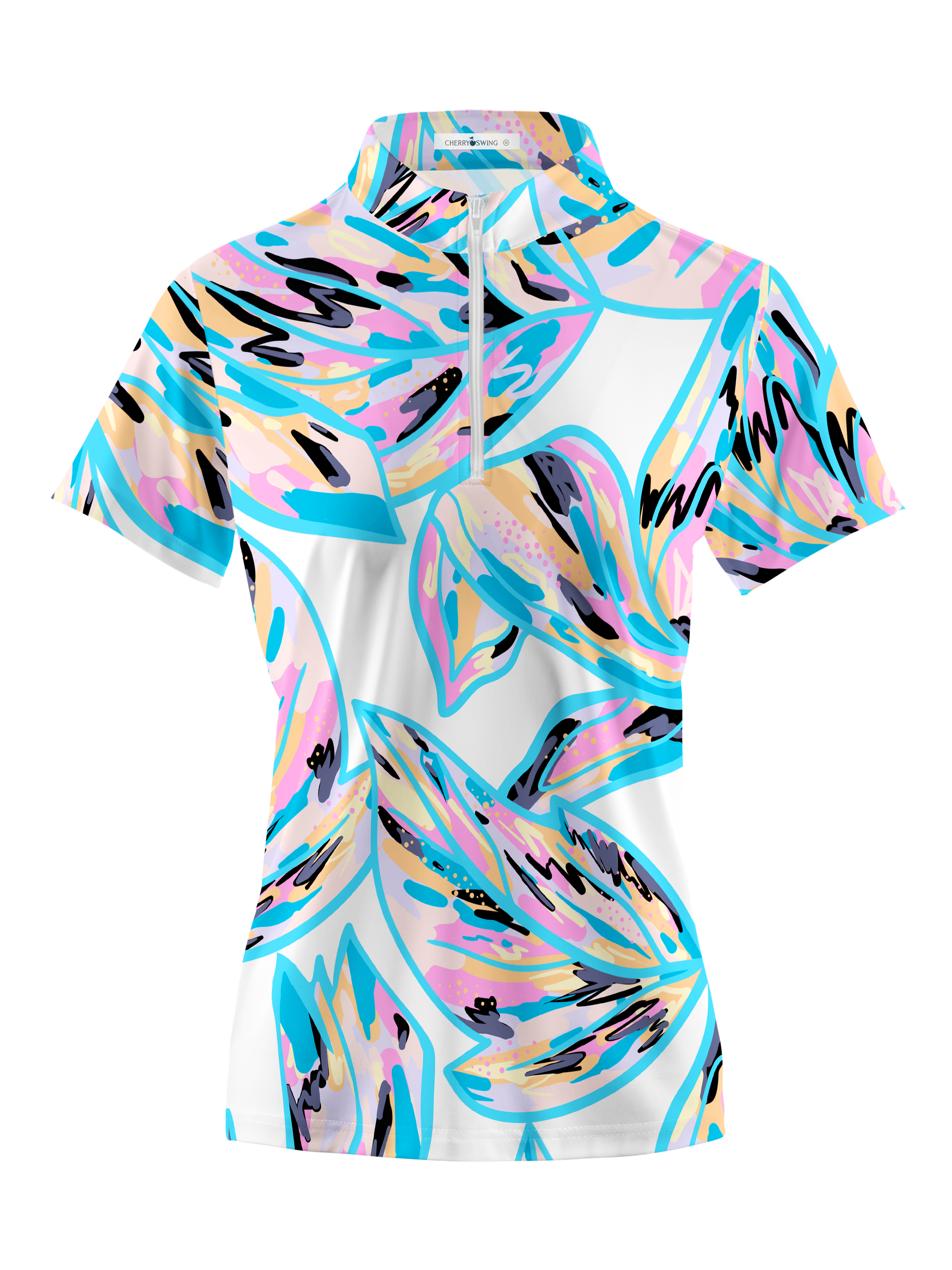 Cherryswing Women's Tropical Garden Golf Short Sleeve Polo Shirt