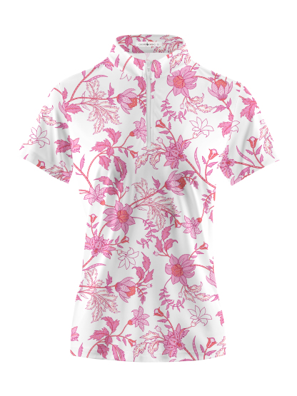 Cherryswing Women's Pink Blossoms Golf Short Sleeve Polo Shirt