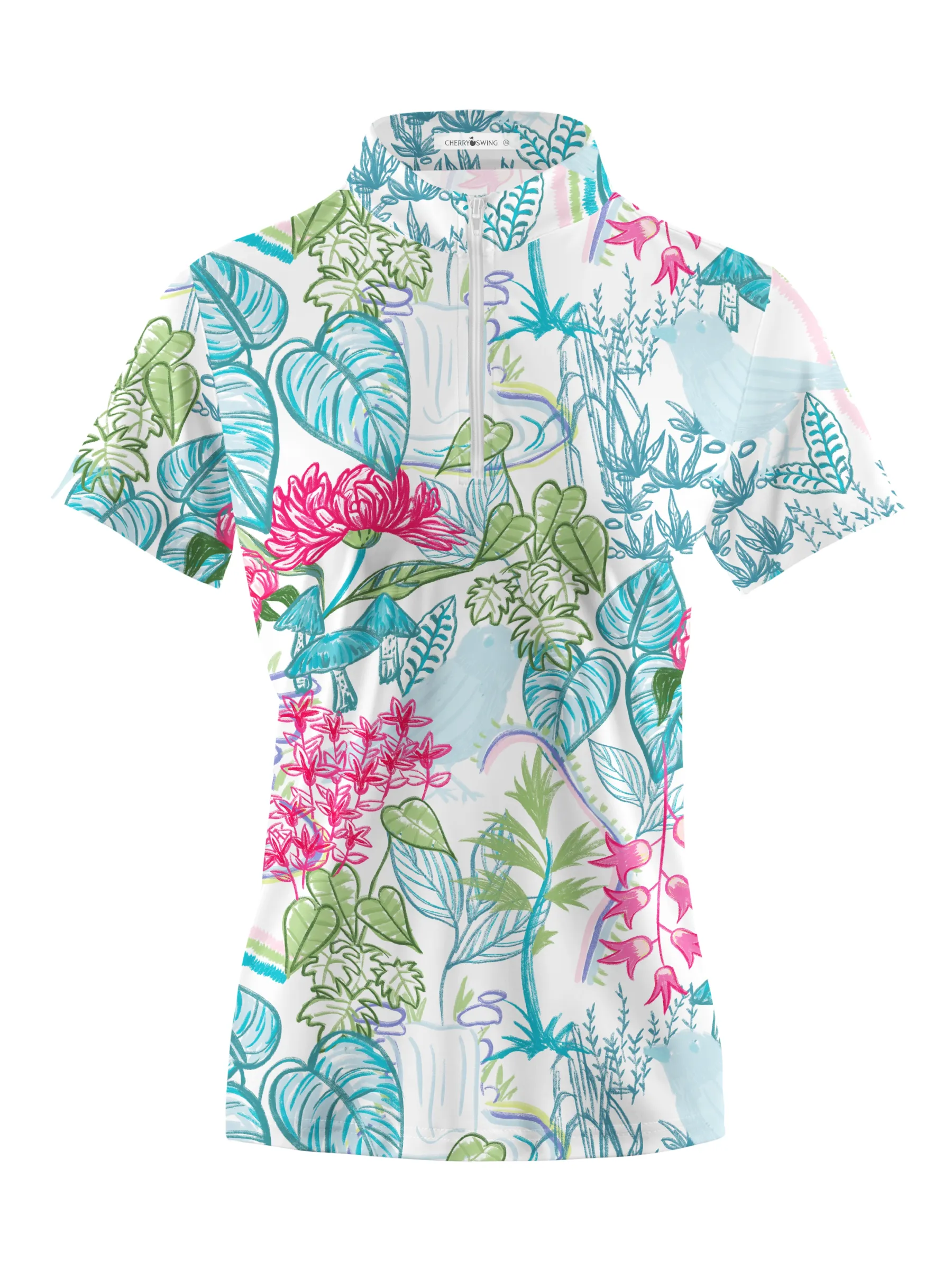 Cherryswing Women's Tropical Rainforest Golf Short Sleeve Polo Shirt