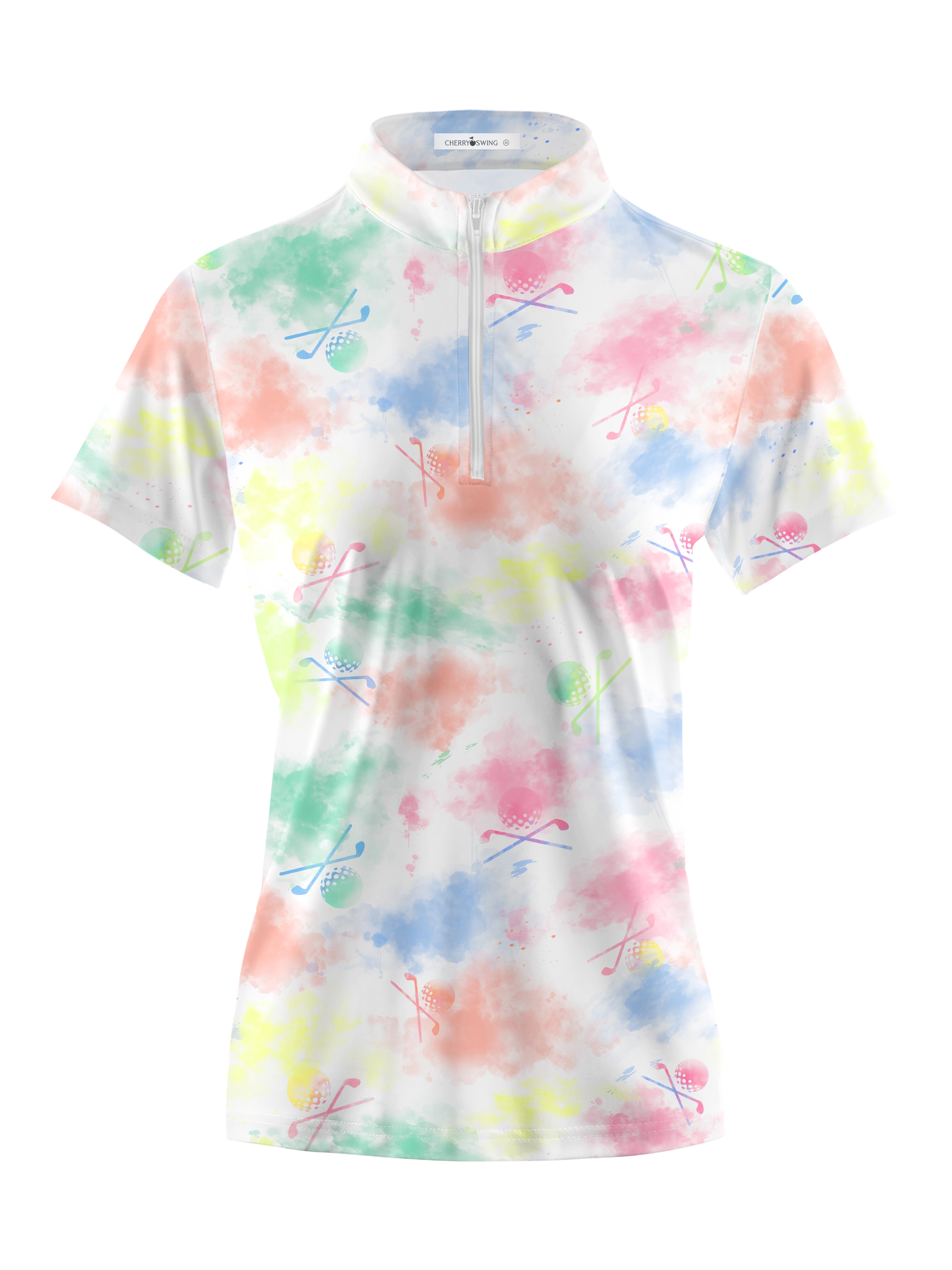 Cherryswing Women's Watercolor Painting Golf Short Sleeve Polo Shirt