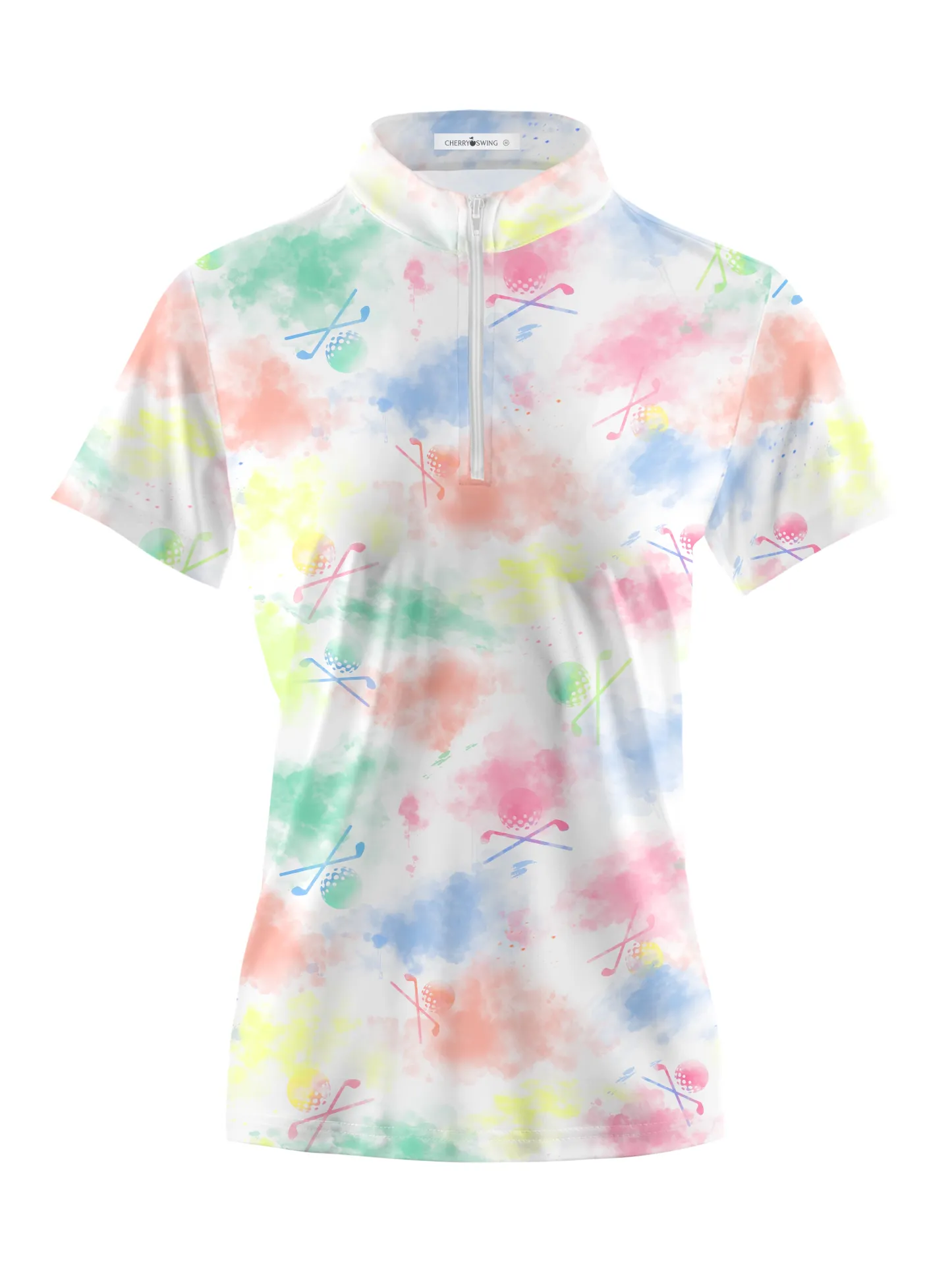 Cherryswing Women's Watercolor Painting Golf Short Sleeve Polo Shirt