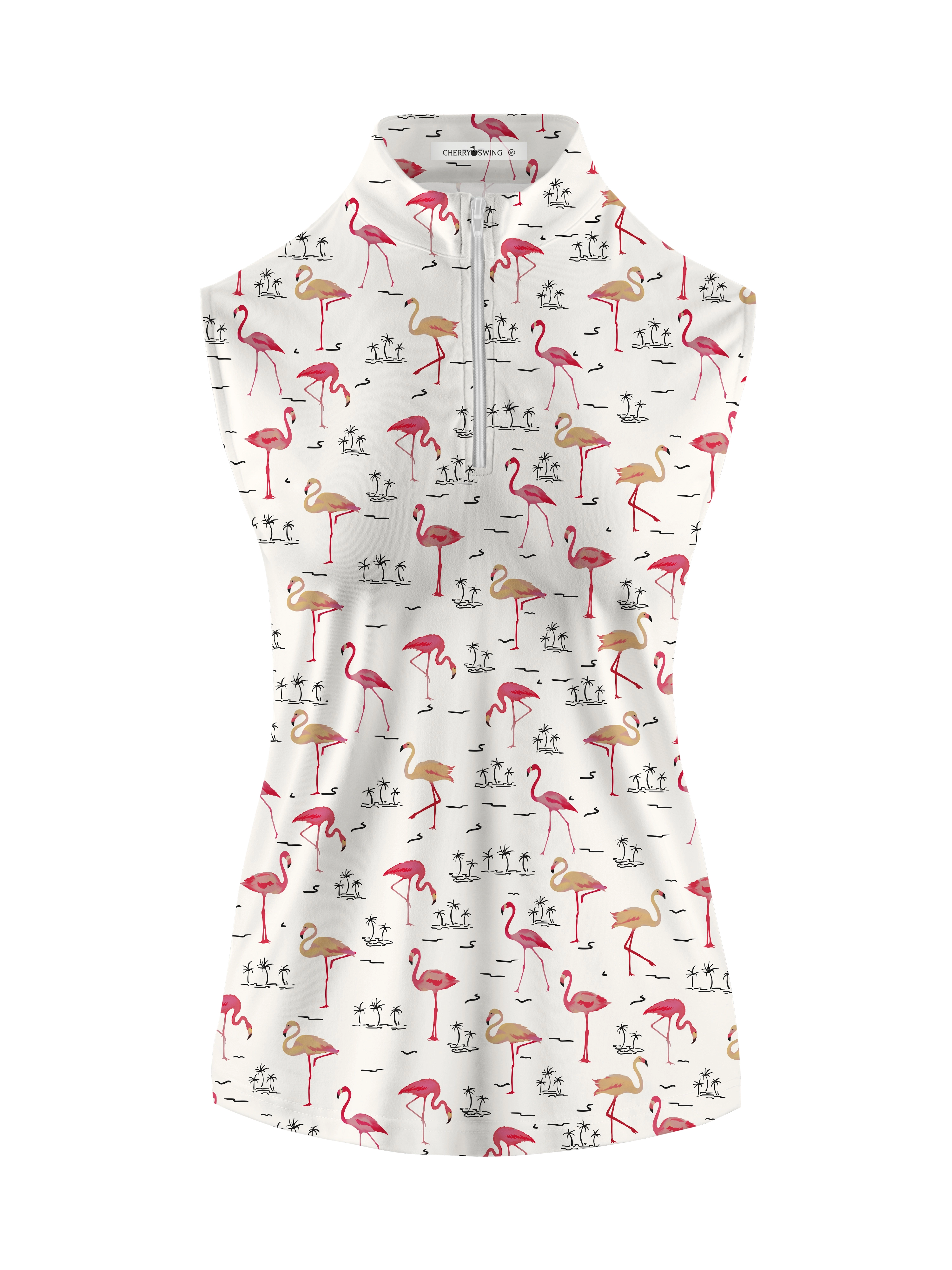 Cherryswing Women's Playful Flamingo Golf Sleeveless Polo Shirt