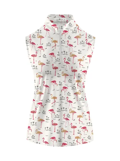 Cherryswing Women's Playful Flamingo Golf Sleeveless Polo Shirt