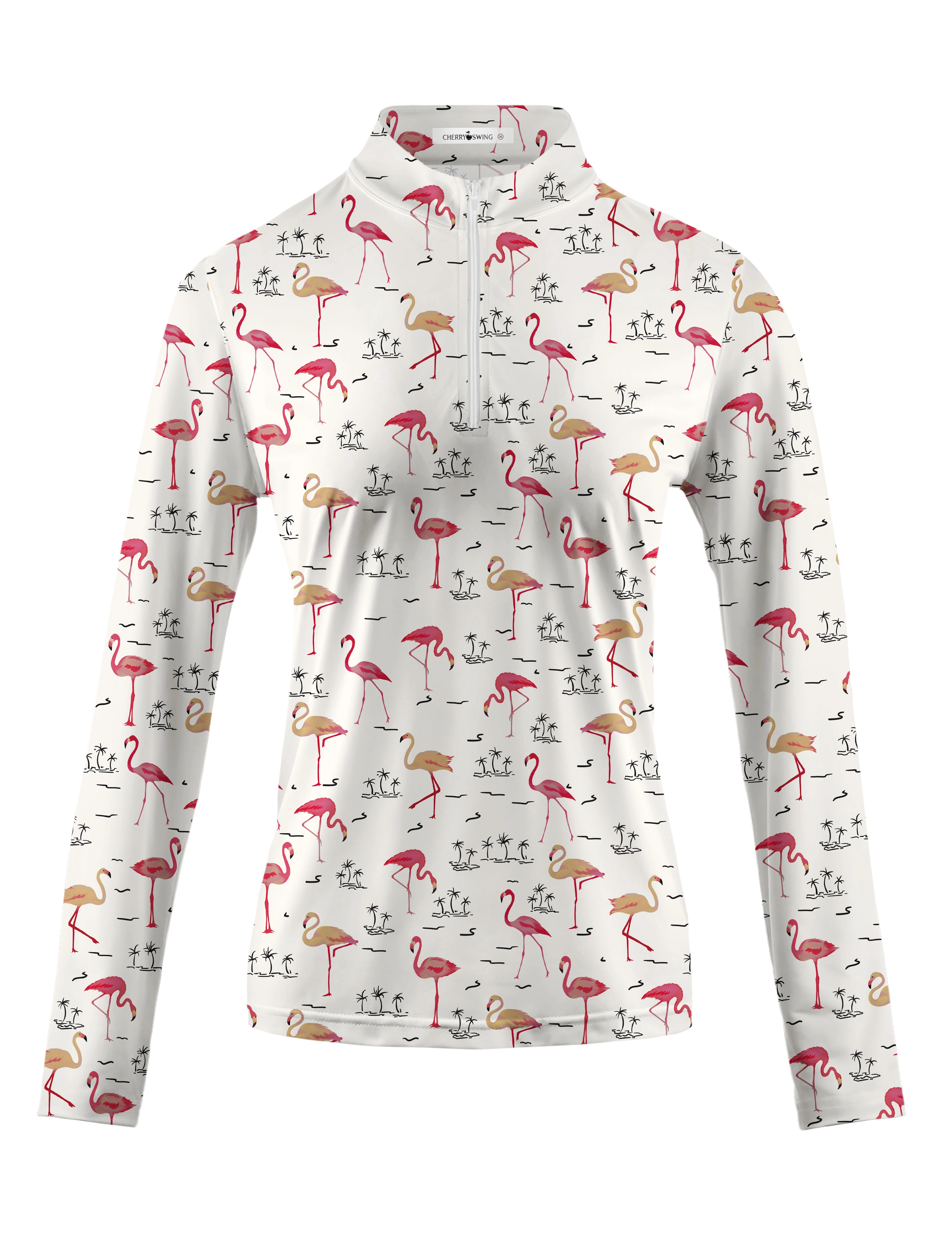 Cherryswing Women's Playful Flamingo Golf Long Sleeve Polo Shirt