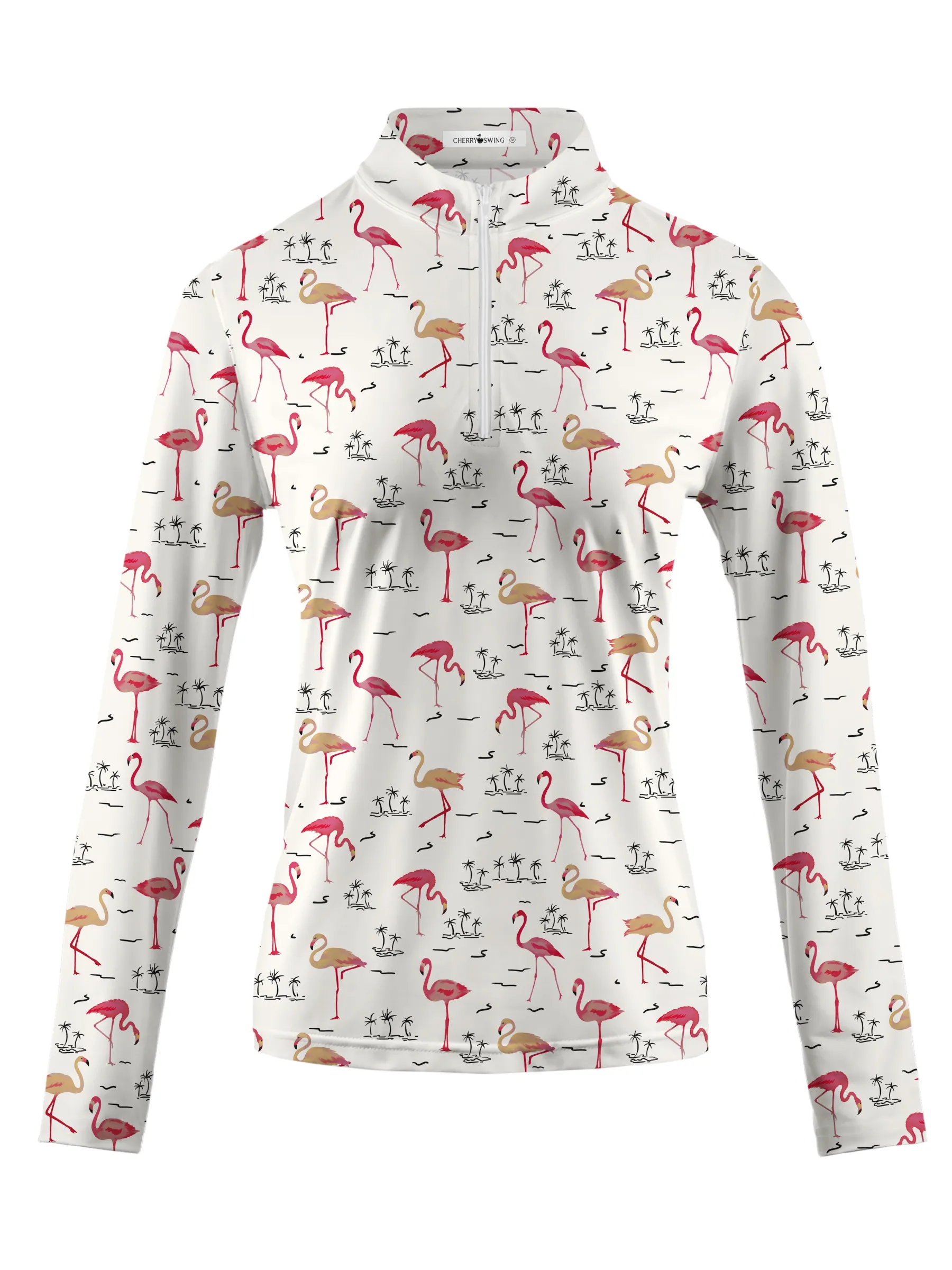 Cherryswing Women's Playful Flamingo Golf Long Sleeve Polo Shirt