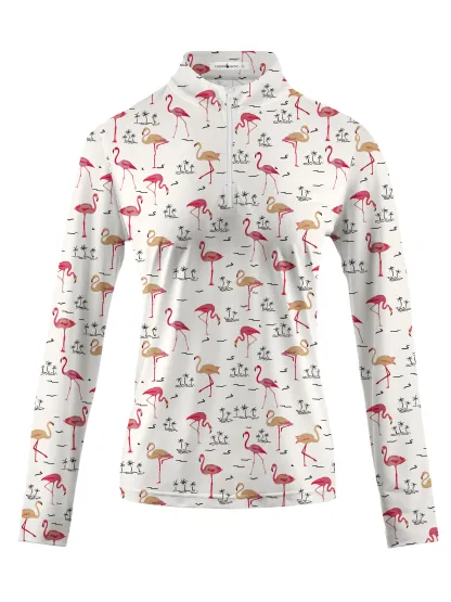 Cherryswing Women's Playful Flamingo Golf Long Sleeve Polo Shirt