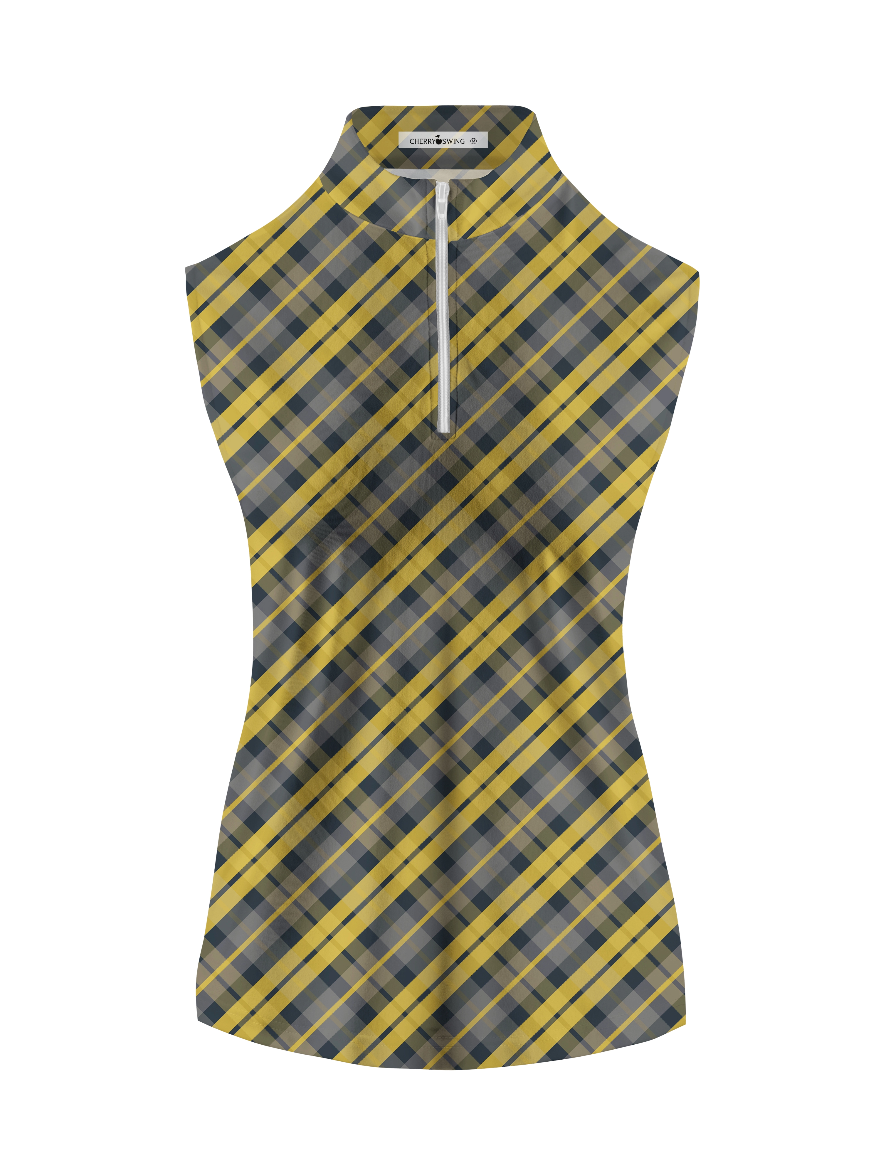 Cherryswing Women's Scottish Plaid Pattern Golf Sleeveless Polo Shirt