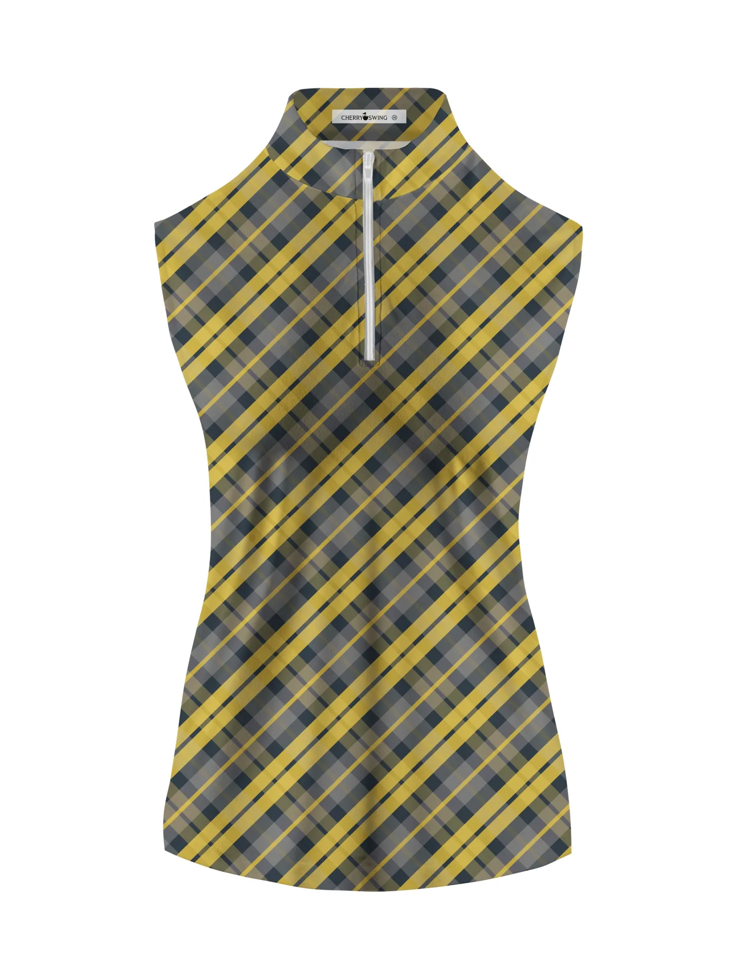 Cherryswing Women's Scottish Plaid Pattern Golf Sleeveless Polo Shirt