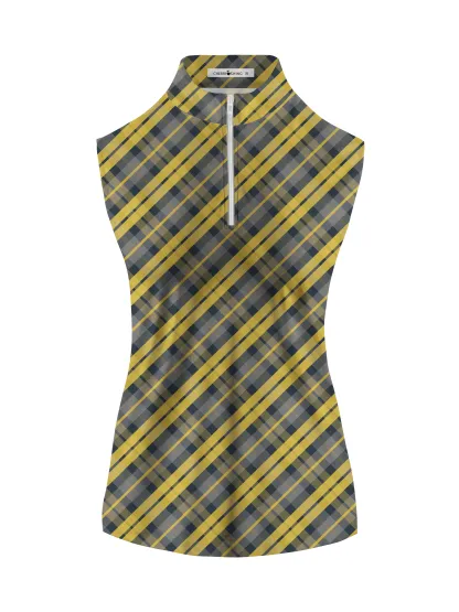 Cherryswing Women's Scottish Plaid Pattern Golf Sleeveless Polo Shirt