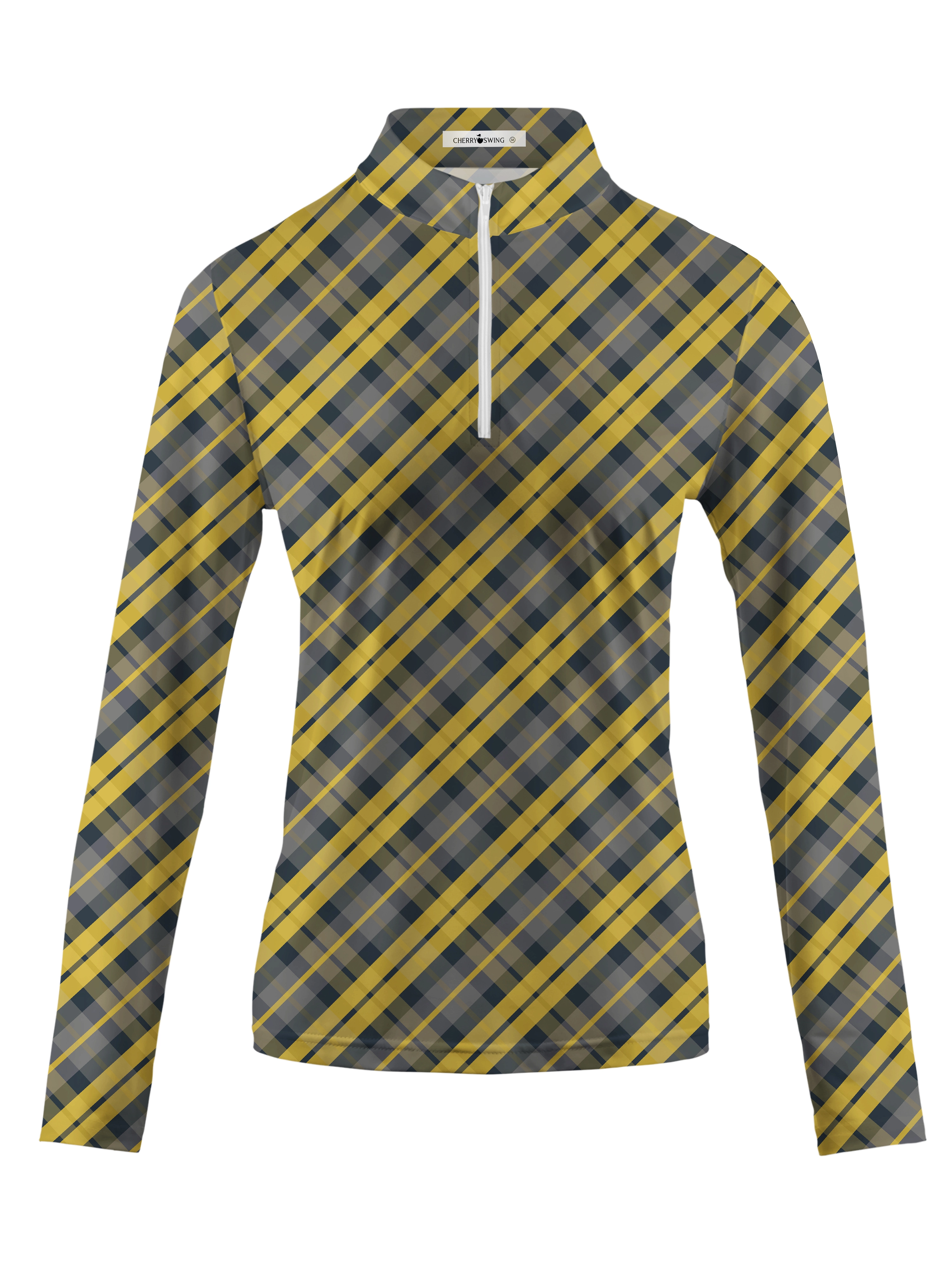 Cherryswing Women's Scottish Plaid Pattern Golf Long Sleeve Polo Shirt