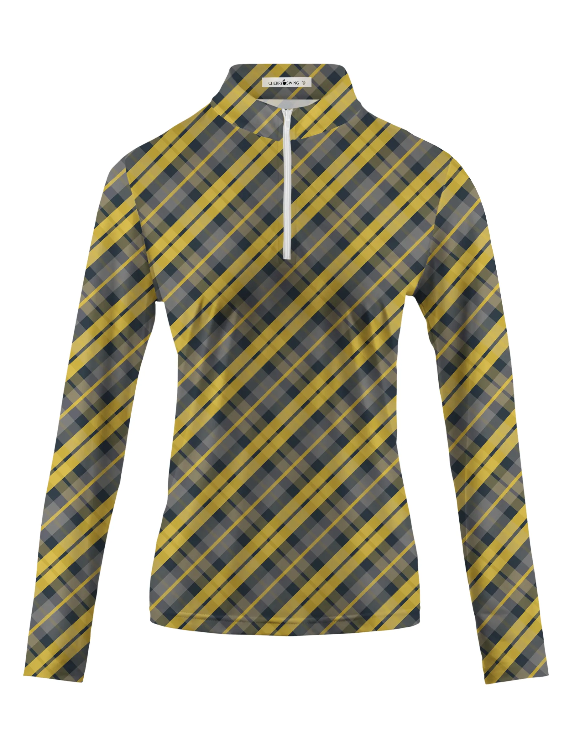 Cherryswing Women's Scottish Plaid Pattern Golf Long Sleeve Polo Shirt