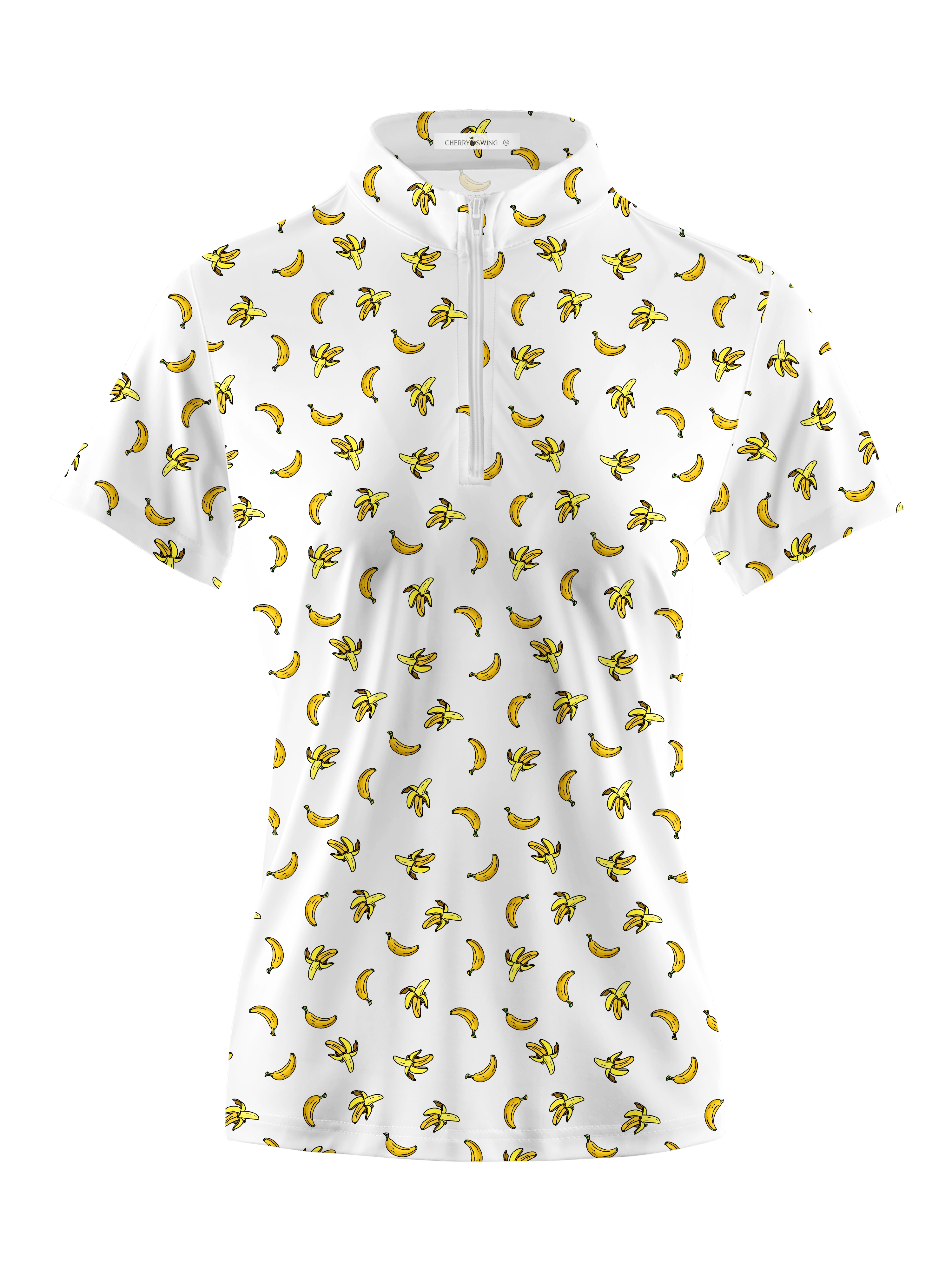 Cherryswing Women's Banana Print Short Sleeve Polo Shirt