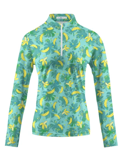 Cherryswing Women's Hawaiian Banana Golf Long Sleeve Polo Shirt