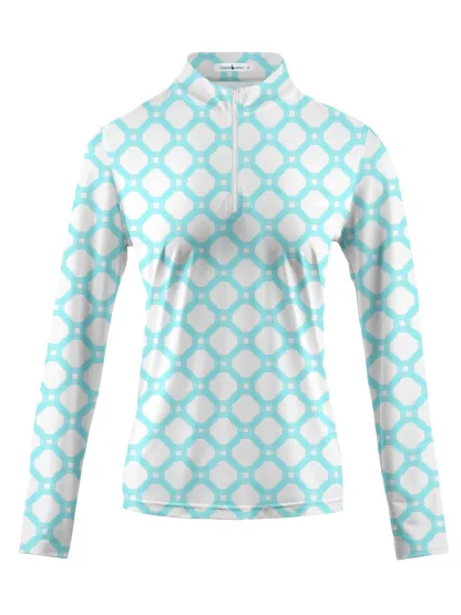 Cherryswing Women's Interlocking Geometric Golf Long Sleeve Polo Shirt