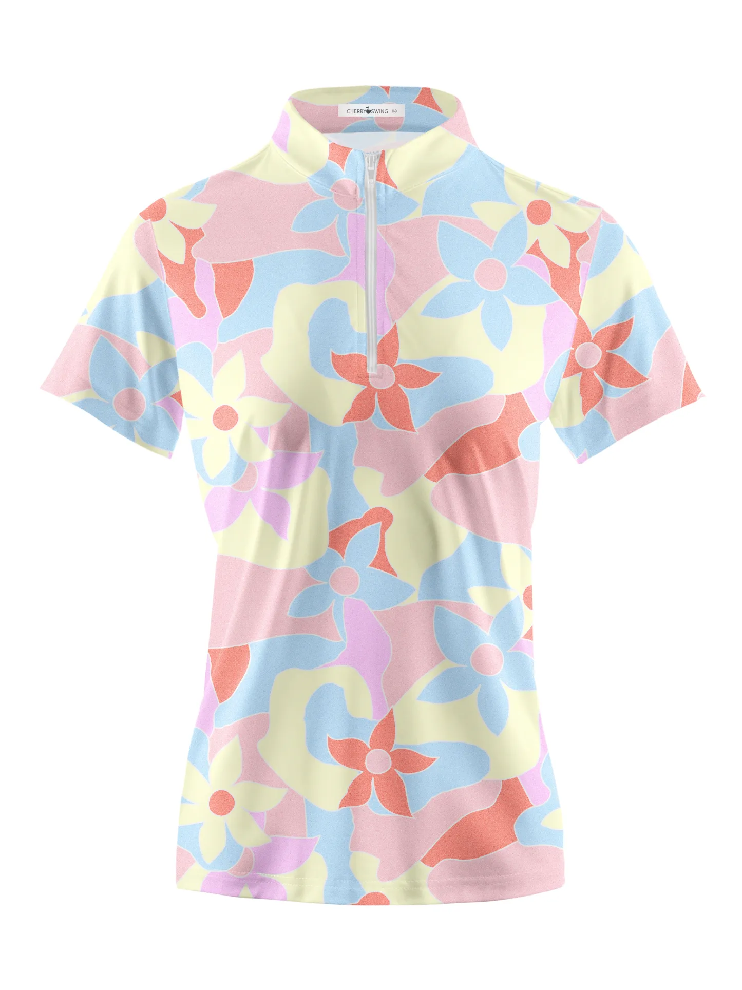 Cherryswing Women's Vibrant Floral Pattern Short Sleeve Polo Shirt