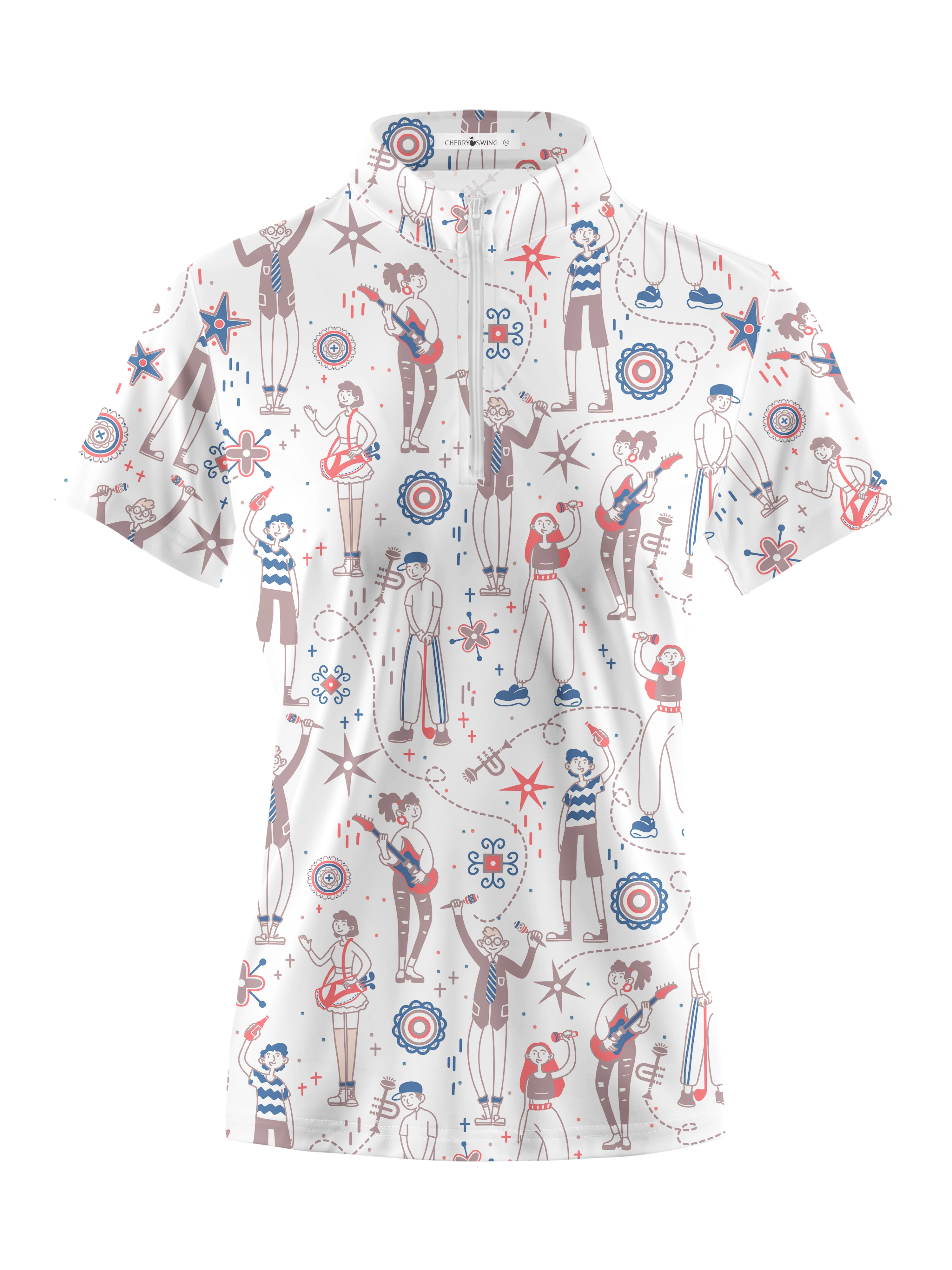 Cherryswing Women's Doodle Pattern Short Sleeve Polo Shirt