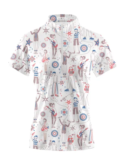 Cherryswing Women's Doodle Pattern Short Sleeve Polo Shirt