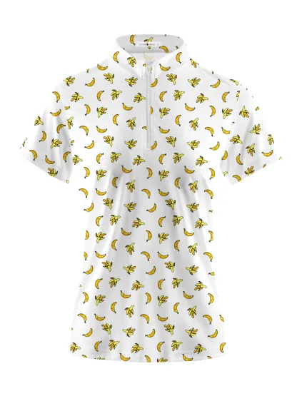 Cherryswing Women's Banana Print Short Sleeve Polo Shirt