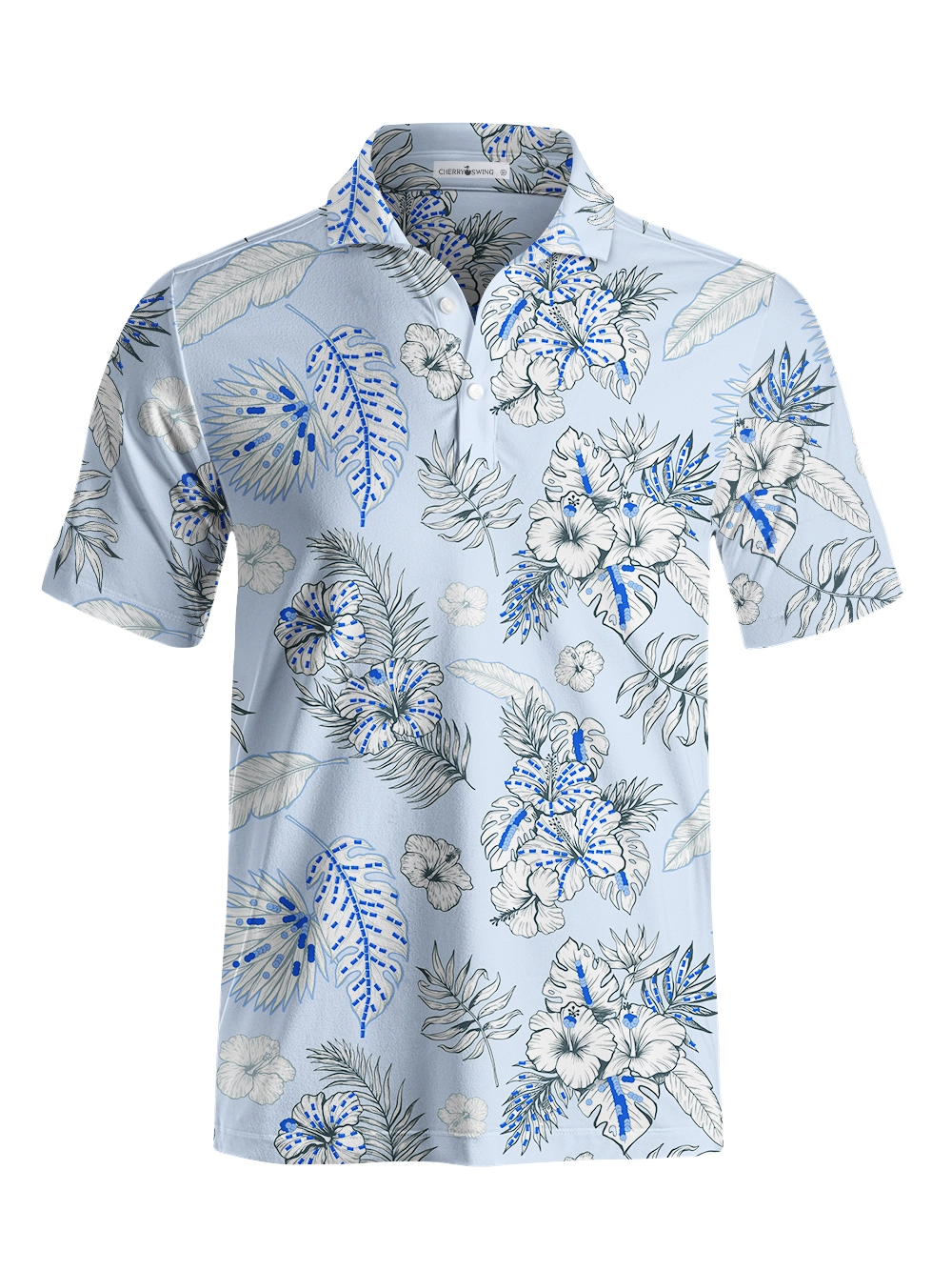 Cherryswing Blue and White Flowers Men's Polo Shirt