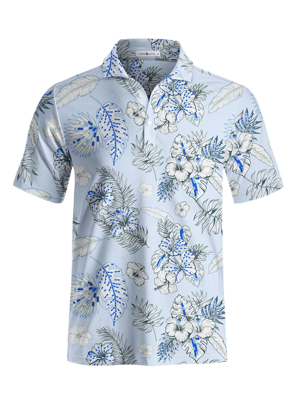 Cherryswing Blue and White Flowers Men's Polo Shirt