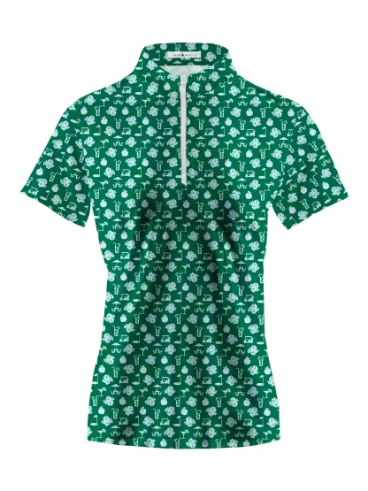 Cherryswing Women's Green Entertainment Short Sleeve Polos