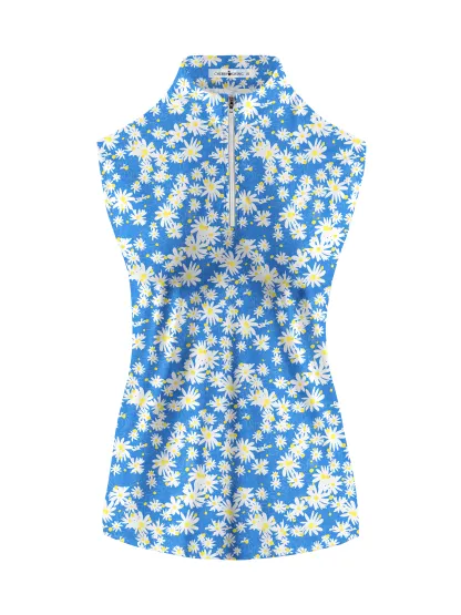 Cherryswing Women's Daisy Print Print Sleeveless Golf Polo Shirt