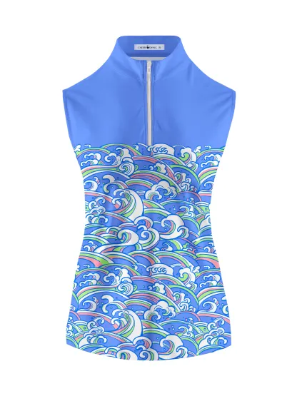 Cherryswing Women's Energy of Ocean Golf Sleeveless Polo Shirt