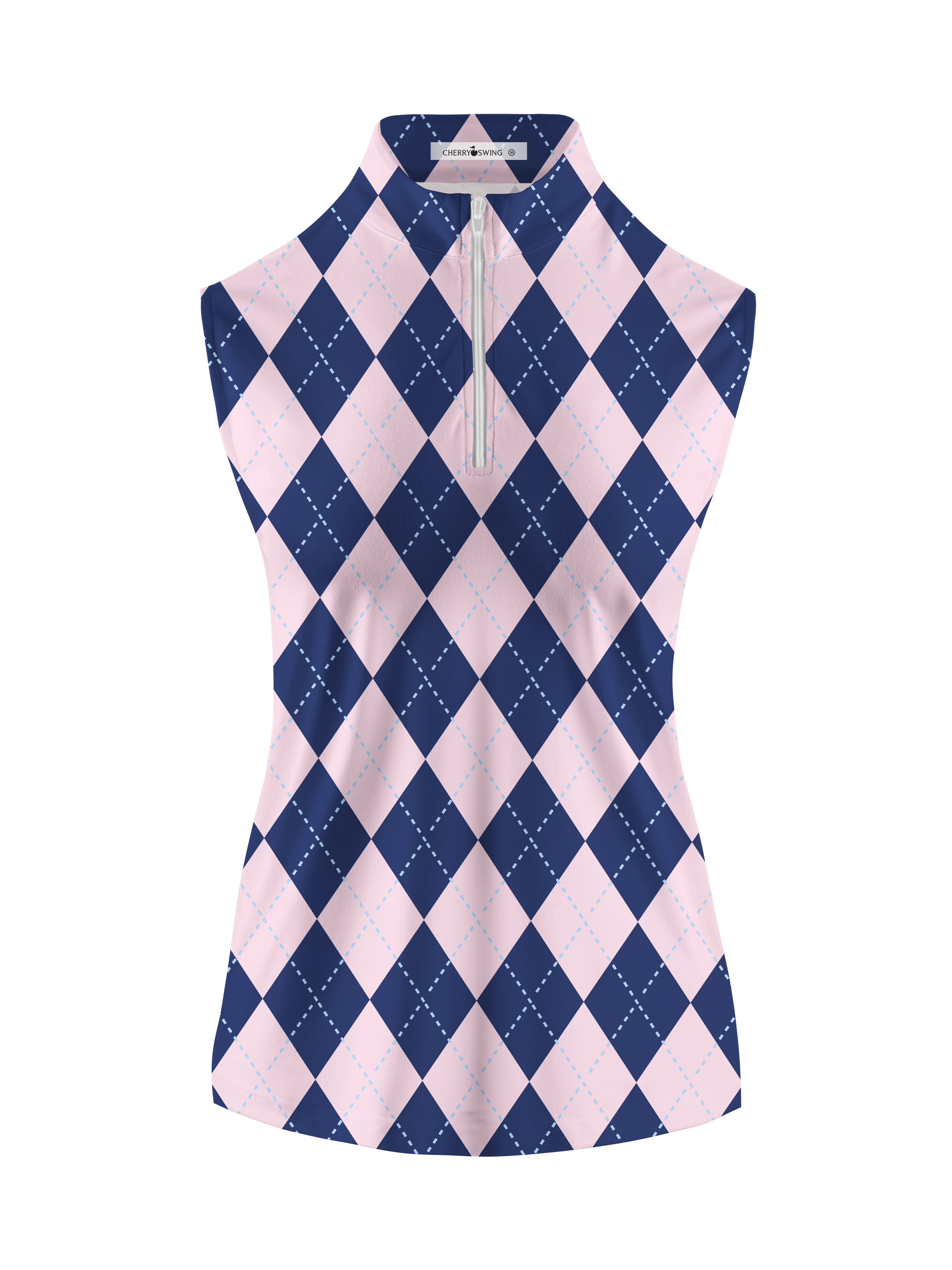 Cherryswing Women's Classic Argyle Patterns Golf Sleeveless Polo Shirt