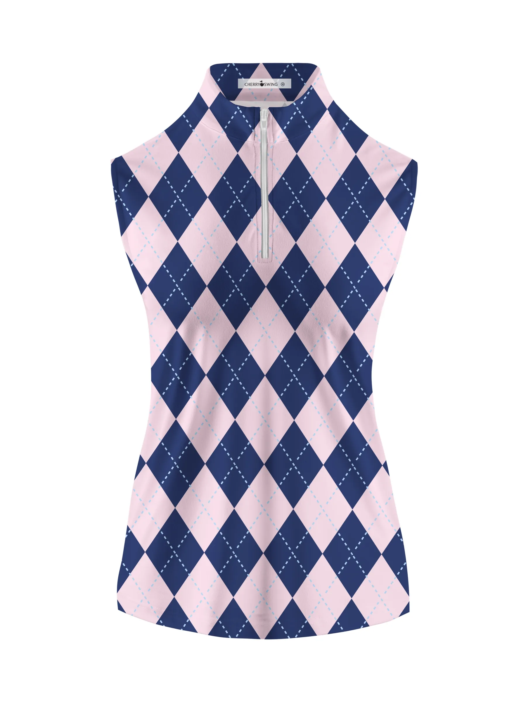 Cherryswing Women's Classic Argyle Patterns Golf Sleeveless Polo Shirt