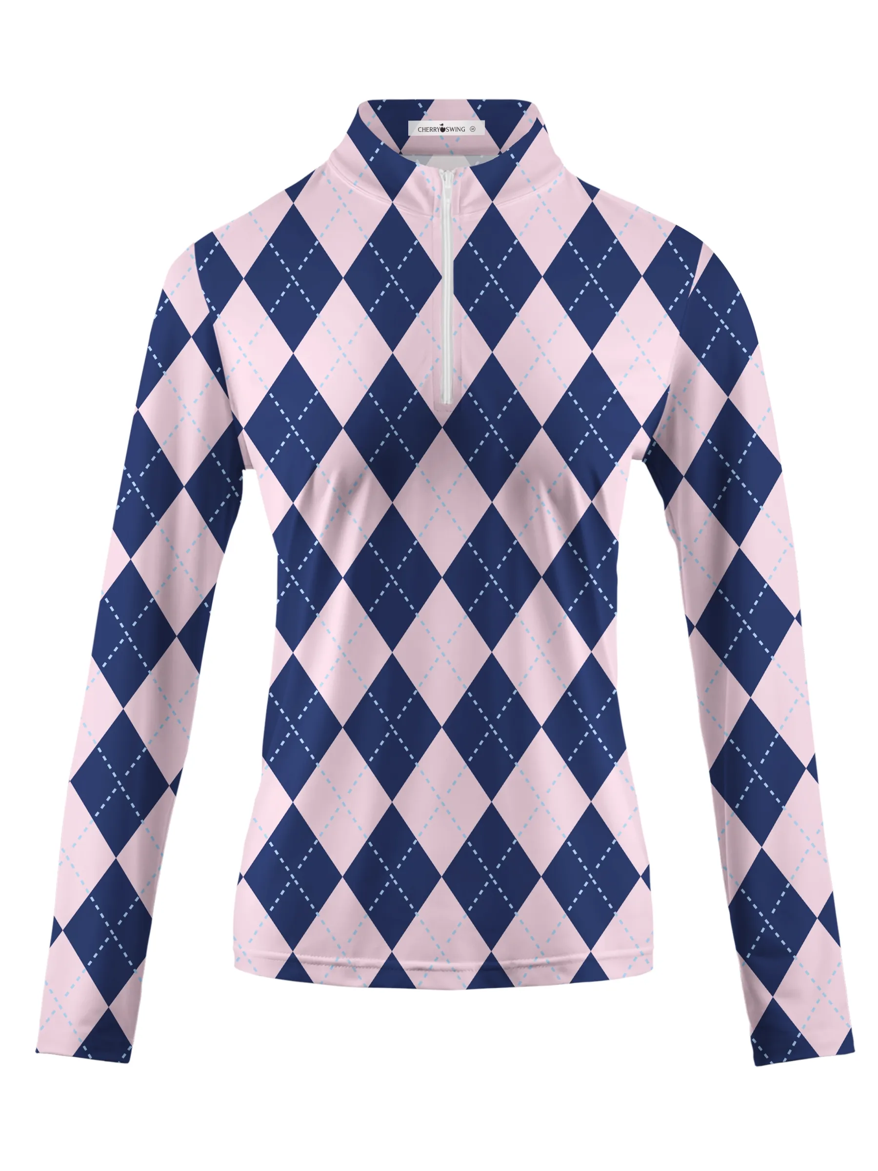 Cherryswing Women's Classic Argyle Patterns Long Sleeve Polo Shirt