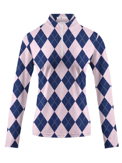 Cherryswing Women's Classic Argyle Patterns Long Sleeve Polo Shirt