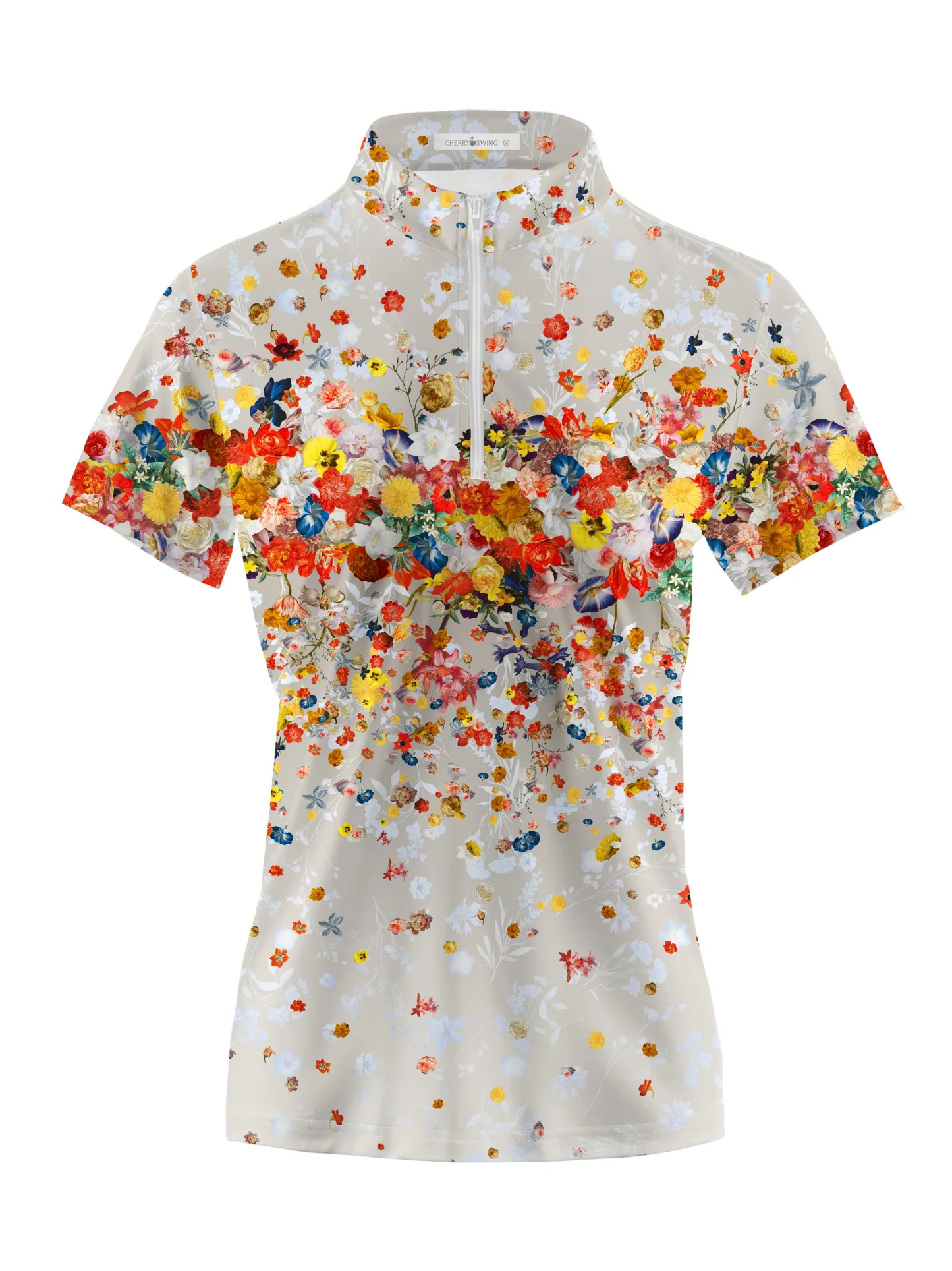 Cherryswing Women's Colorful Wildflowers Short Sleeve Polos