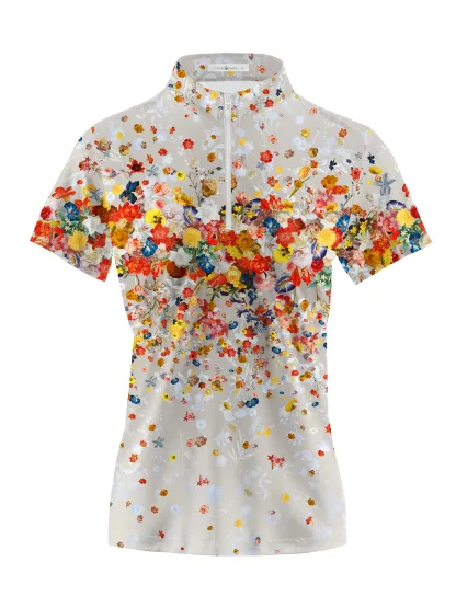 Cherryswing Women's Colorful Wildflowers Short Sleeve Polos