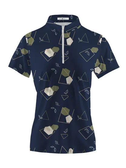 Cherryswing Women's Geo Leaf Short Sleeve Polos