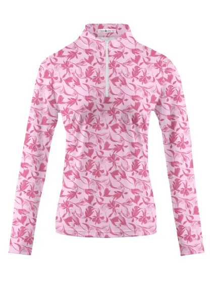 Cherryswing Women's Blossom Print Long Sleeve Polo Shirt