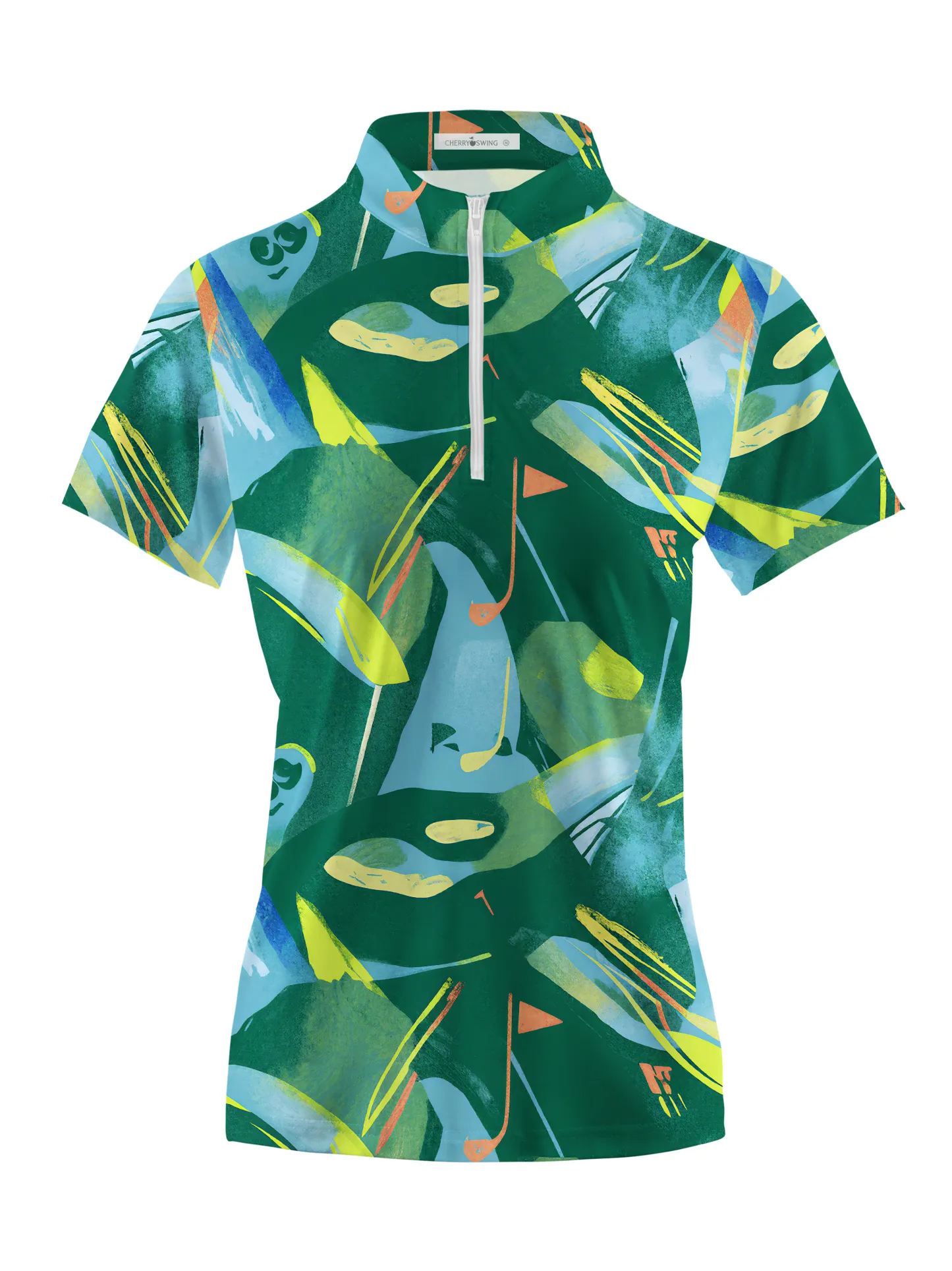 Cherryswing Women's Hawaiian Palm Leaf Short Sleeve Polos