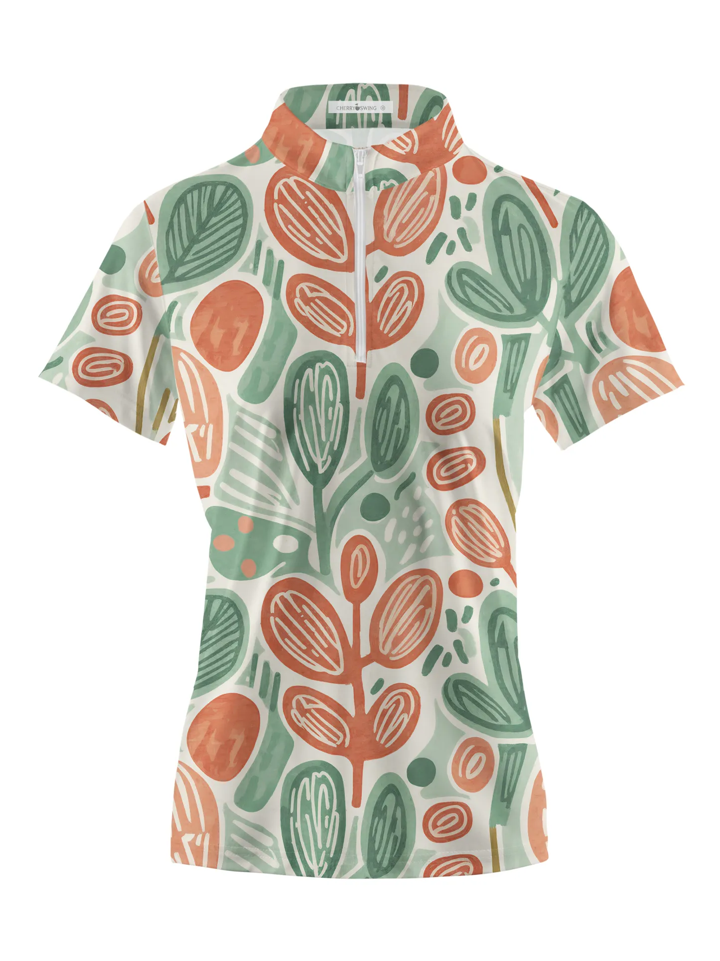 Cherryswing Women's Doodle Foliage Print Short Sleeve Polos