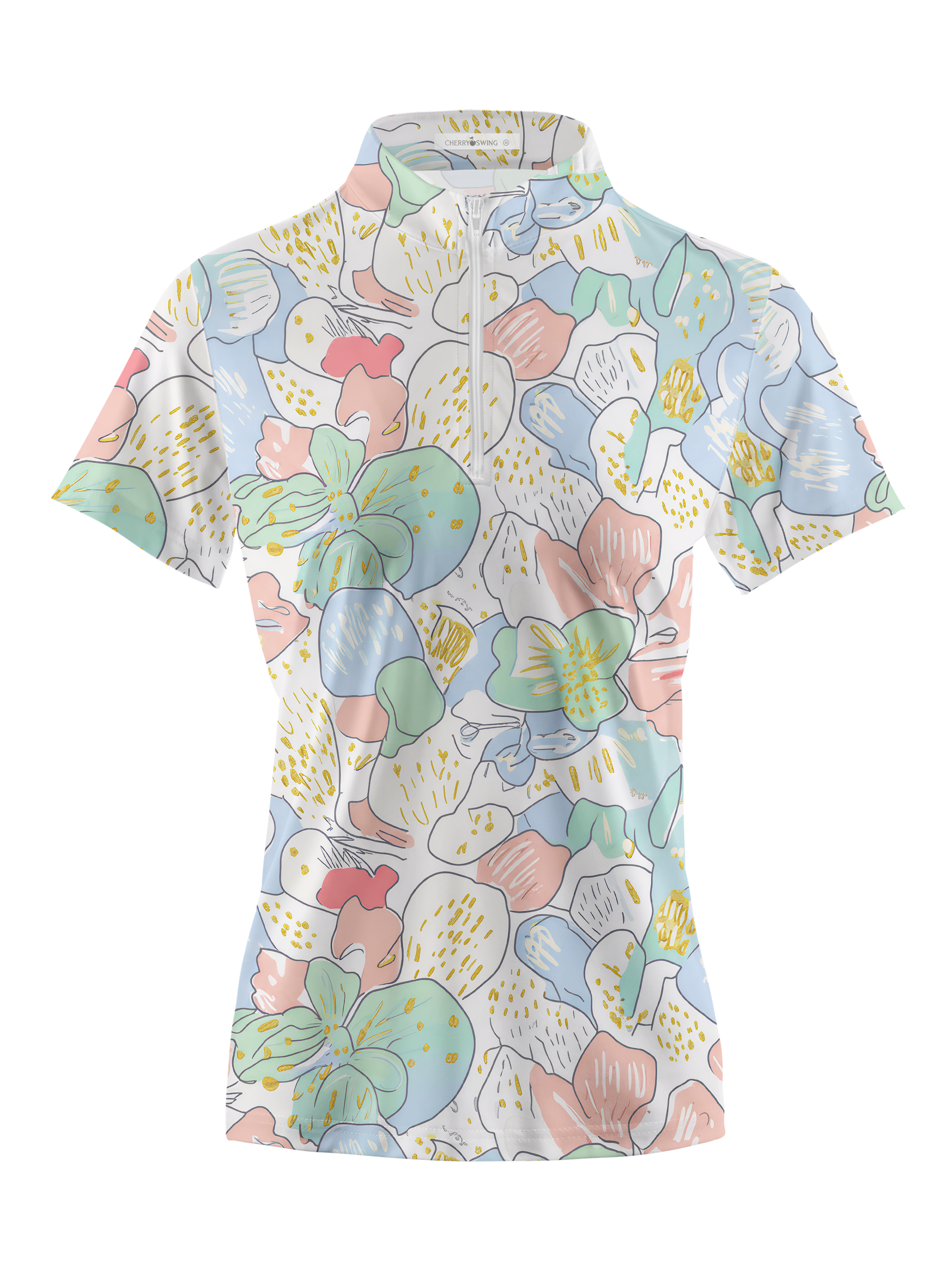 Cherryswing Women's Pastel Watercolor Floral Short Sleeve Polos