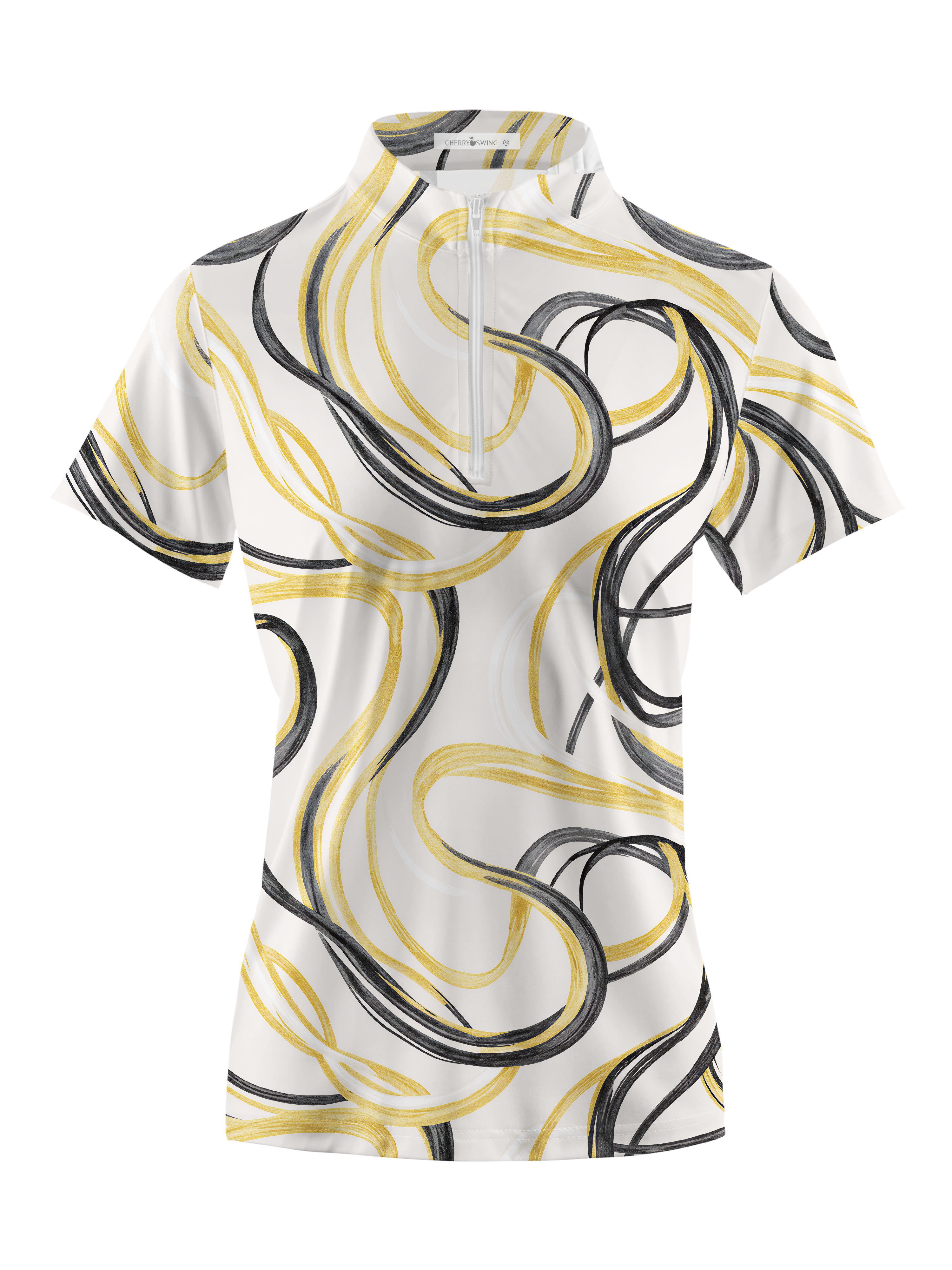 Cherryswing Women's Gold Swirl Line Short Sleeve Polos
