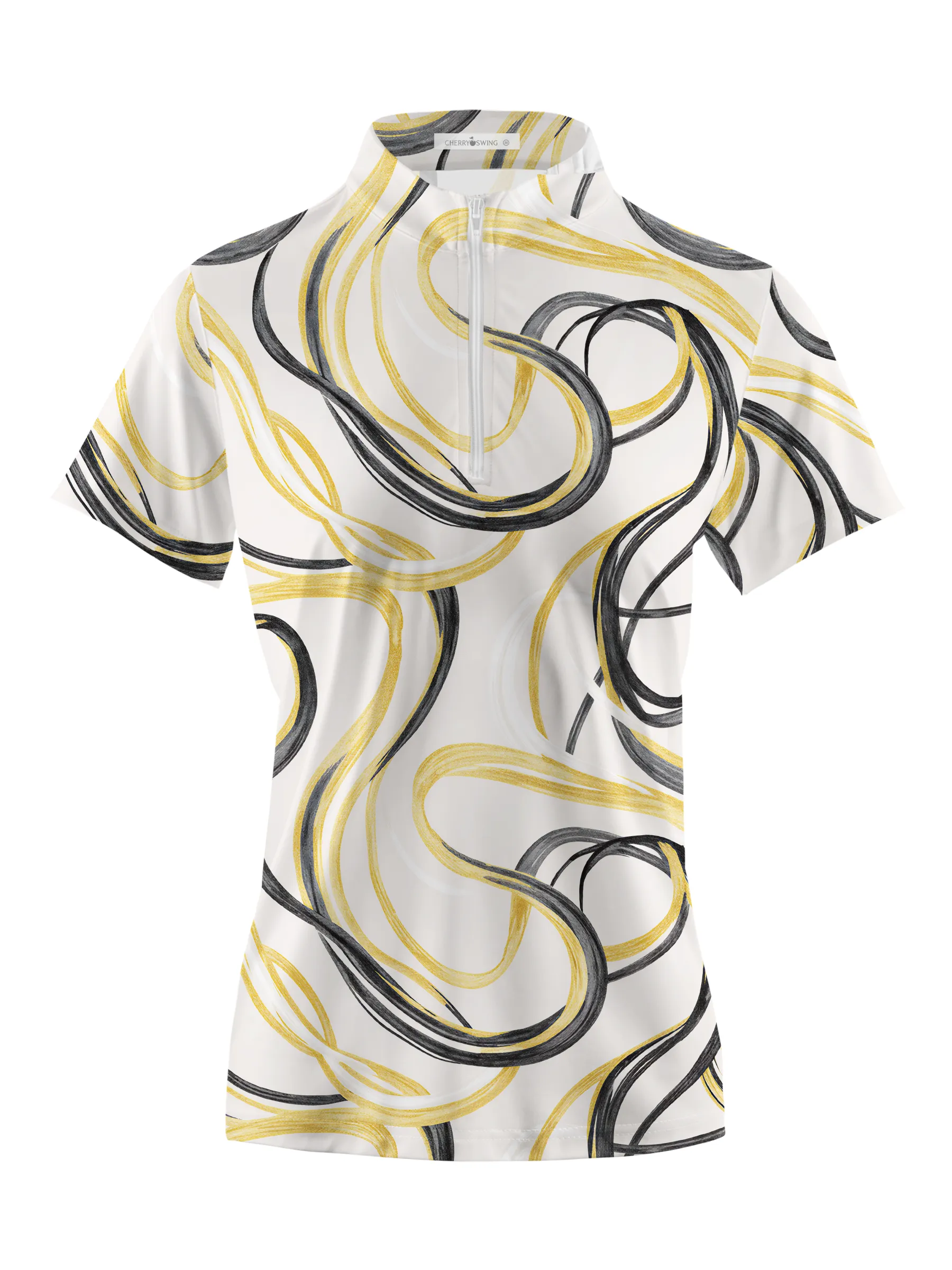 Cherryswing Women's Gold Swirl Line Short Sleeve Polos