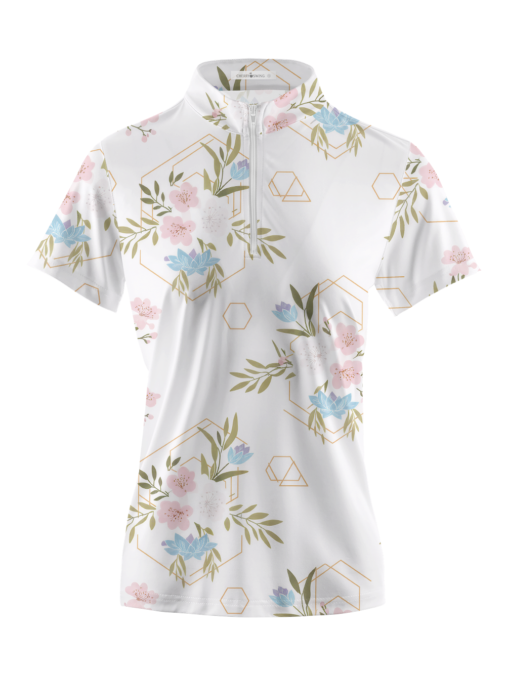 Cherryswing Women's Botanical Lines Short Sleeve Polos