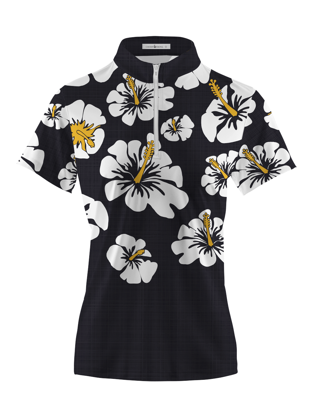 Cherryswing Women's Midnight Hibiscus Short Sleeve Polos