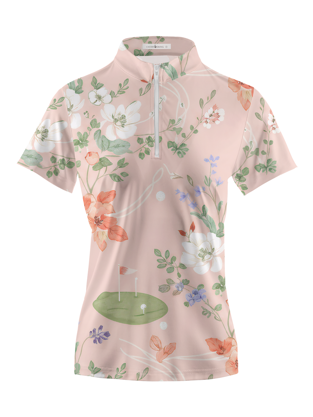 Cherryswing Women's Floral Par Short Sleeve Polos