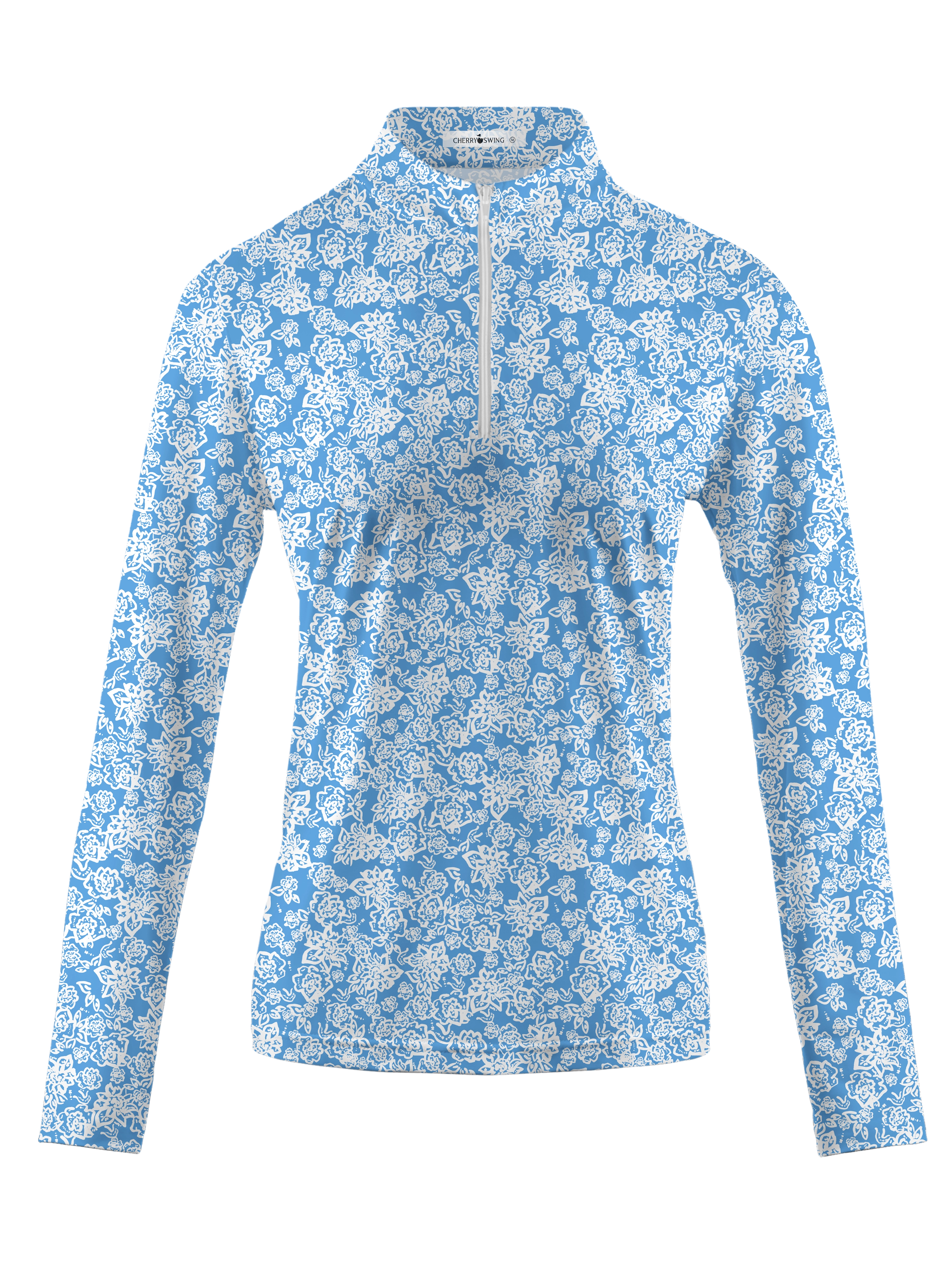 Cherryswing Women's Line Drawing Flowers Long Sleeve Polo Shirt