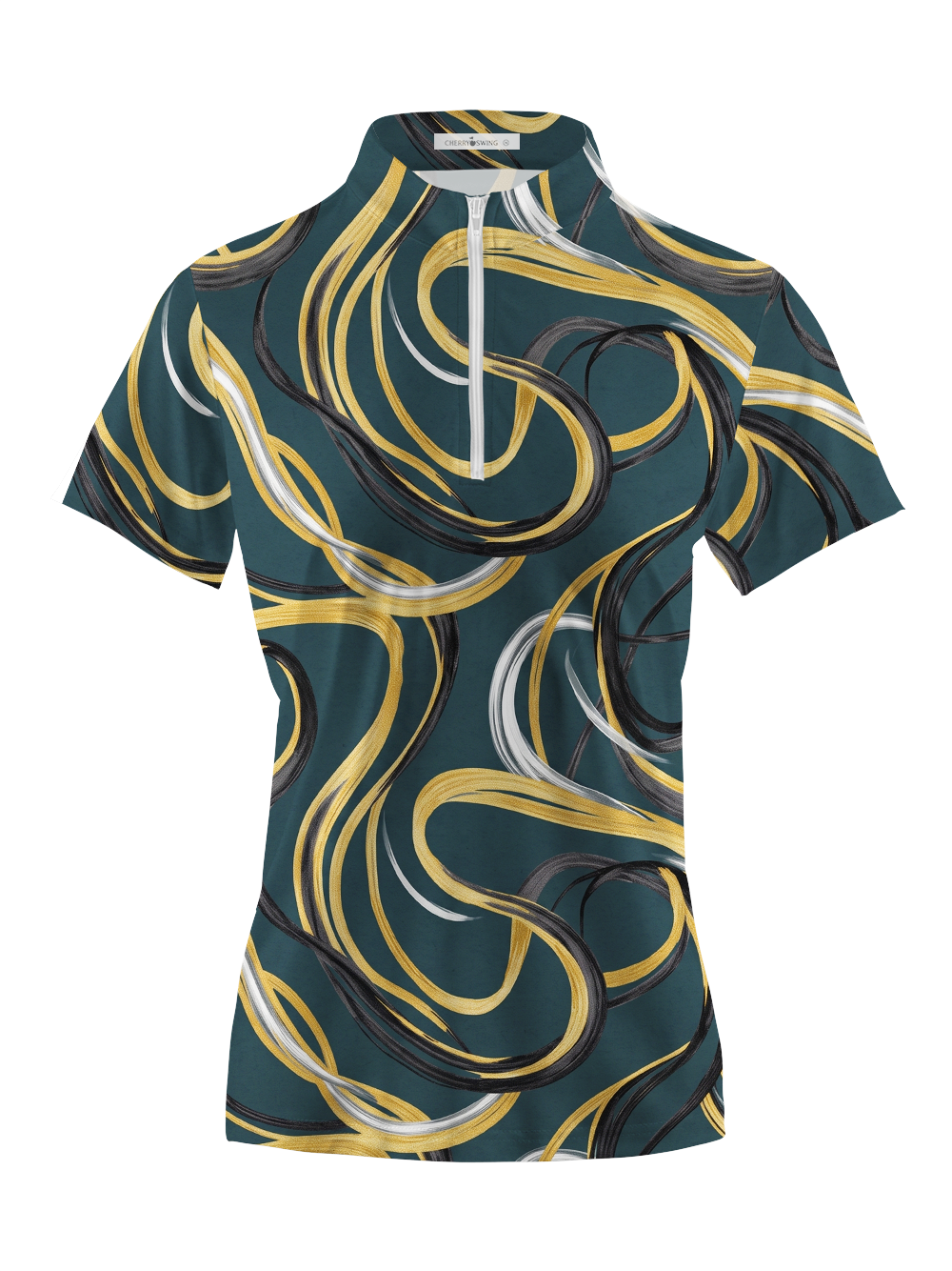 Cherryswing Women's Gold Swirl Line Short Sleeve Polos