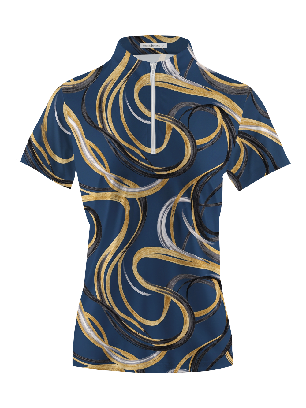 Cherryswing Women's Gold Swirl Line Short Sleeve Polos
