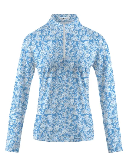 Cherryswing Women's Line Drawing Flowers Long Sleeve Polo Shirt