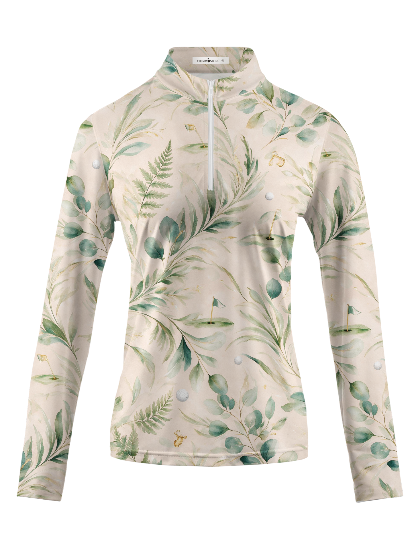 Cherryswing Women's Eucalyptus Green Links Long Sleeve Golf Shirt